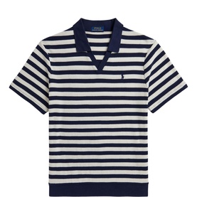 Striped Pointelle Polo Shirt