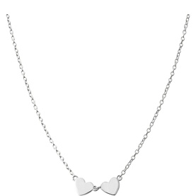 Juvi Together Heart Chain Necklace in silver, sterling silver cable chain with two polished heart pendants at centre