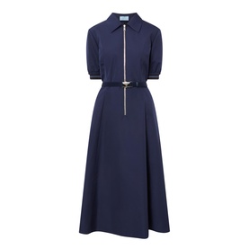 Zip Detail Belted Flared Dress
