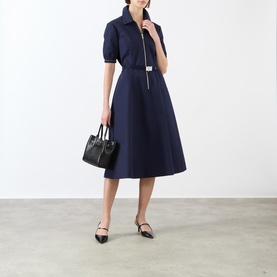 Zip Detail Belted Flared Dress