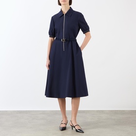 Zip Detail Belted Flared Dress