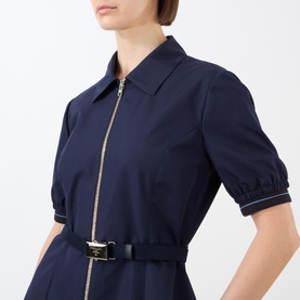Zip Detail Belted Flared Dress