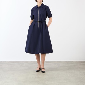 Zip Detail Belted Flared Dress