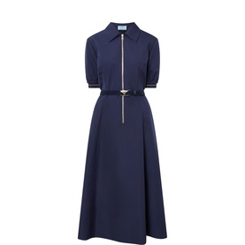 Zip Detail Belted Flared Dress