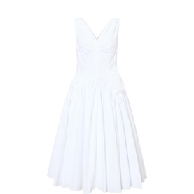Flower Appliqu&eacute; Pleated Flared Dress