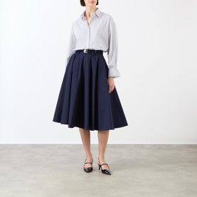High-Rise Belted Flared Skirt