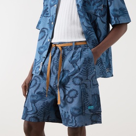 Printed Chambray Cargo Shorts