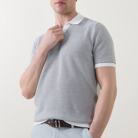 Structured-Knit Polo Sweater