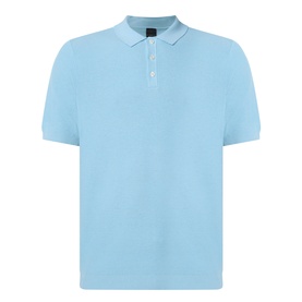 Bugatti Structure Polo Shirt in aqua cotton piqu&eacute;, flat collar, short sleeves, button placket, ribbed trims and straight hemline