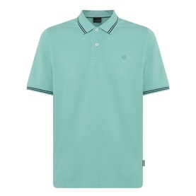 Bugatti Double Tipped Logo Polo Shirt in mint, short sleeves, contrast tipped collar and cuffs, button fastening, small chest logo