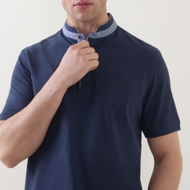 Collarless Logo Polo Shirt