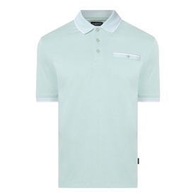 Bugatti Patch Pocket Polo Shirt in mint with white tipped collar, three-button placket, and chest patch pocket with button fastening.