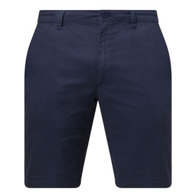 Bugatti Twill Slim-Leg Shorts in navy, mid-rise with belt loops, concealed fly, slim leg, above-the-knee length, tonal stitching