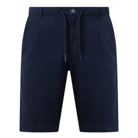 Bugatti Lightweight Drawstring Shorts in navy, linen-blend fabric with drawstring waist, belt loops, and side pockets