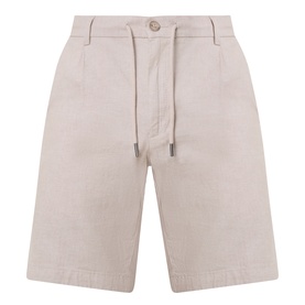 Bugatti Lightweight Drawstring Shorts in stone, linen-blend fabric with drawstring waist, belt loops, and fly zip fastening