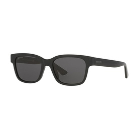 Gucci Rectangle Sunglasses GG1716S in black with dark grey lenses, full rim rectangular frame, injected construction