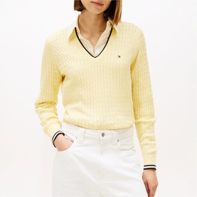 Logo Flag Cable Knit Sweater