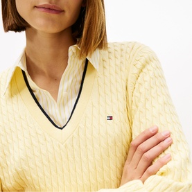 Logo Flag Cable Knit Sweater