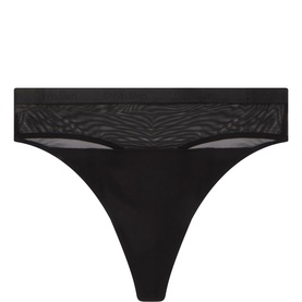 Calvin Klein Sheer Mesh Thong in black with zebra-print sheer mesh waistband panel and thong back, mid-rise style