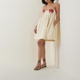 Coconut Tree Embroidered Mini Dress