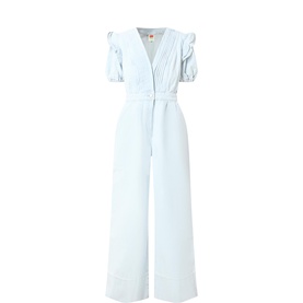 Puff Sleeve Pintuck Denim Jumpsuit