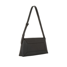 Strathberry Mosaic Shoulder Bag in black grained leather, gold-tone hardware, adjustable shoulder strap, structured flap with magnetic closure