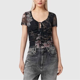 Gabby Mesh Floral Drawcord Top