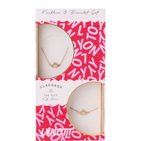 Heart Crown Claddagh Bracelet & Necklace Gift Set