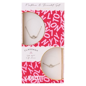 Heart Crown Claddagh Bracelet & Necklace Gift Set