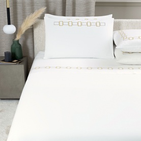 600 Thread Count Bold Embroidery Flat Sheet Ivory