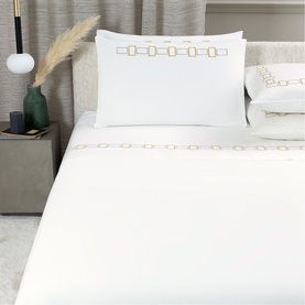 600 Thread Count Bold Embroidery Flat Sheet Ivory