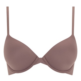 Calvin Klein bra in Botanical Brown, smooth moulded cups, underwire, adjustable thin straps, no model