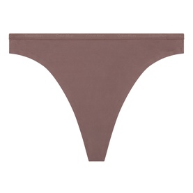 Calvin Klein Botanical Brown thong brief in smooth nylon-elastane fabric, minimal waistband, no model.