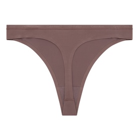 Calvin Klein Botanical Brown thong brief in smooth nylon fabric, featuring a wide waistband and minimal coverage cut.