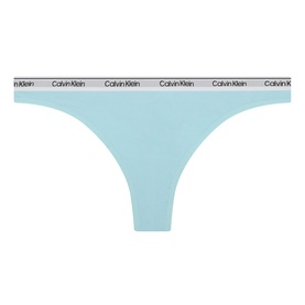 Calvin Klein Icon Logo Thong in blue, low-rise thong style with elasticated logo-print waistband