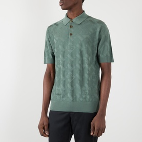 Micro-Dot Stitch Silk Polo Shirt