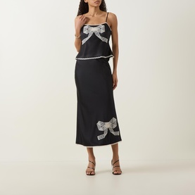 Vallis Bow Lace Trim Flared Skirt