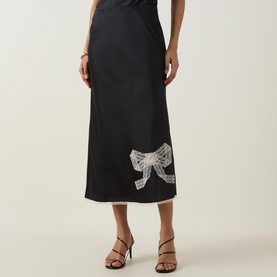 Vallis Bow Lace Trim Flared Skirt
