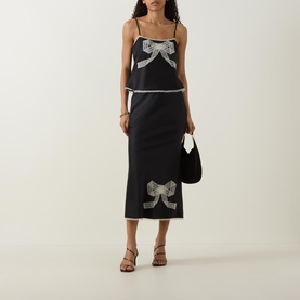 Vallis Bow Lace Trim Flared Skirt