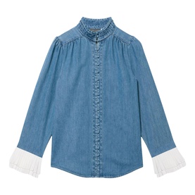 Contrast Cuffs Denim Blouse