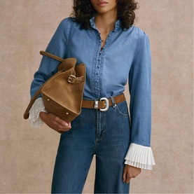 Contrast Cuffs Denim Blouse