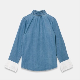 Contrast Cuffs Denim Blouse