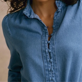 Contrast Cuffs Denim Blouse