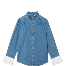 Contrast Cuffs Denim Blouse