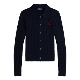 Polo Player Logo Cable-Knit Polo Cardigan