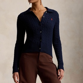 Polo Player Logo Cable-Knit Polo Cardigan