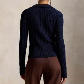 Polo Player Logo Cable-Knit Polo Cardigan