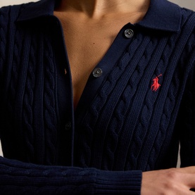Polo Player Logo Cable-Knit Polo Cardigan