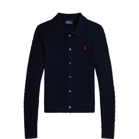 Polo Player Logo Cable-Knit Polo Cardigan