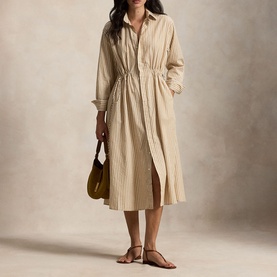 Striped Drawcord Shirt Dress
